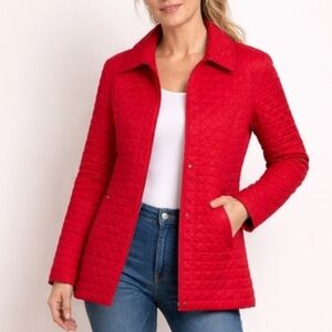 Talbots Red Quilted Puffer Jacket Size S Lightweight Diamond Stitch Coat